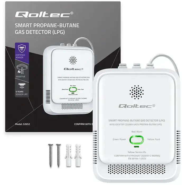 Qoltec Certified Propane-Butane Gas Leak Sensor | LPG detector | 85dB alarm | LED Фото num