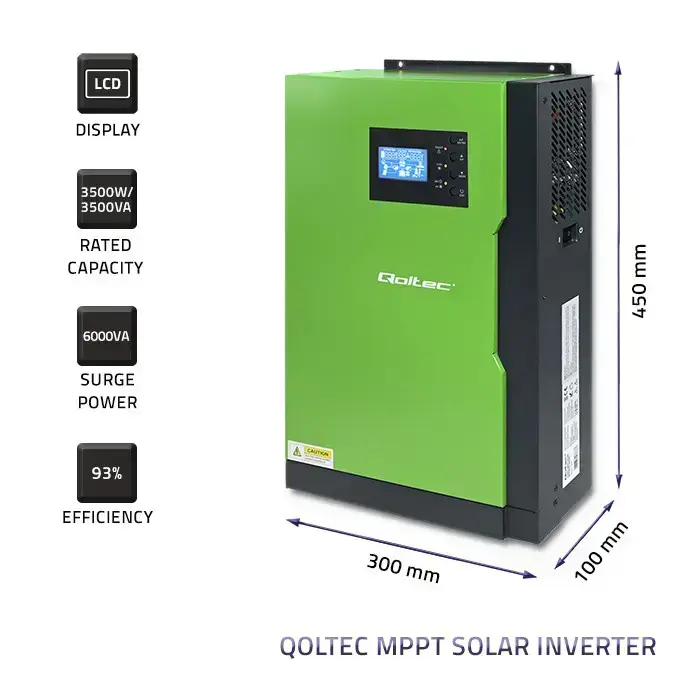 Qoltec Hybrid Solar Inverter Off-Grid 6KVA | 3,5kW | 100A | 24V | MPPT | Sinus Photo