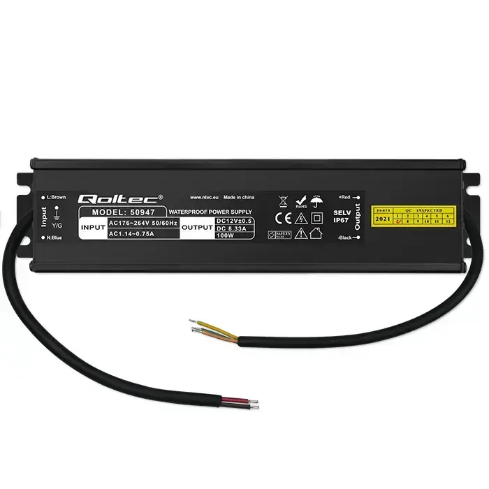 Qoltec LED Driver IP67 100W | 12V | 8.3A | Waterproof | Black Фото num