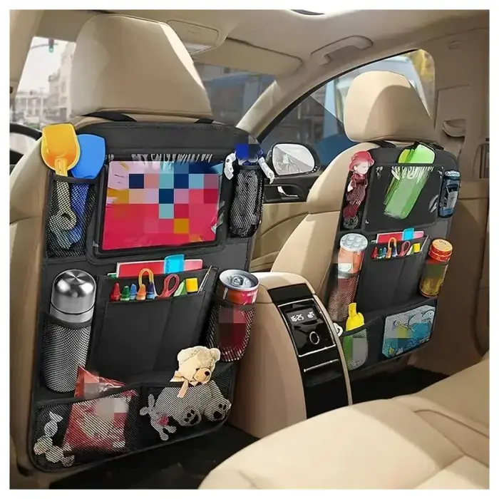 Car organizer for front seats with compartments beige Photo