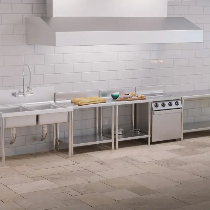 Stół blat roboczy stalowy nierdzewny przyścienny z rantem i półką 60x60cm Фото num