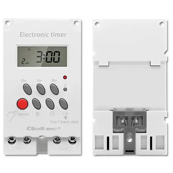 Qoltec Electronic timer PC0629 for DIN rail | LCD Фото num
