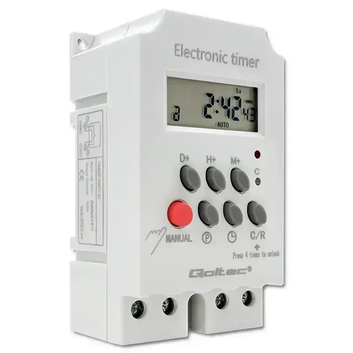 Qoltec Electronic timer PC0629 for DIN rail | LCD Фото num
