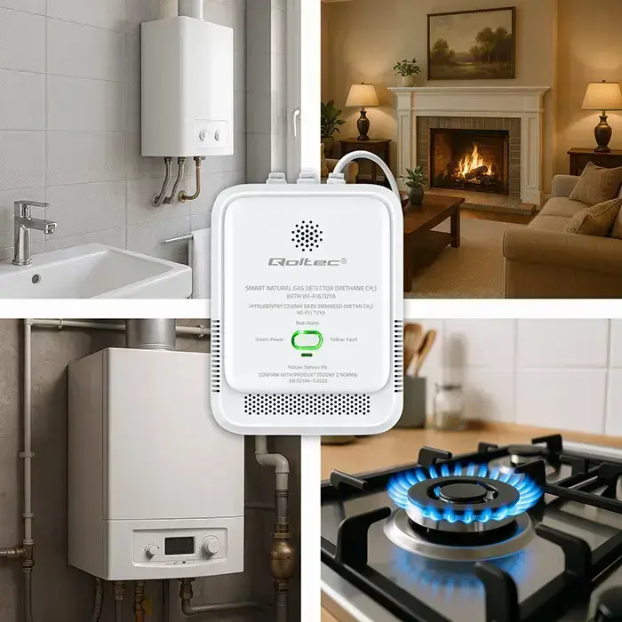 Qoltec Certified Natural Gas Leak Sensor | CH4 detector | NG | Tuya | Wi-Fi | 85dB alarm | LED  Foto 7